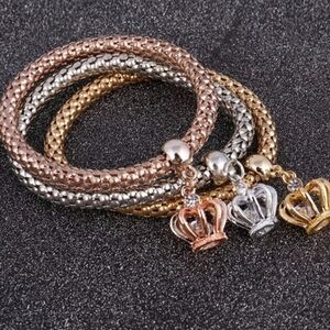 3 Tricolor Popcorn Stretch Crown Charm Bracelet